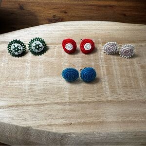 Vintage set of 4 screw back beaded earrings